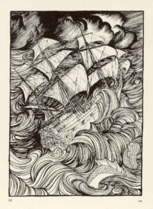 An illustration for ‘MS. Found in a Bottle’