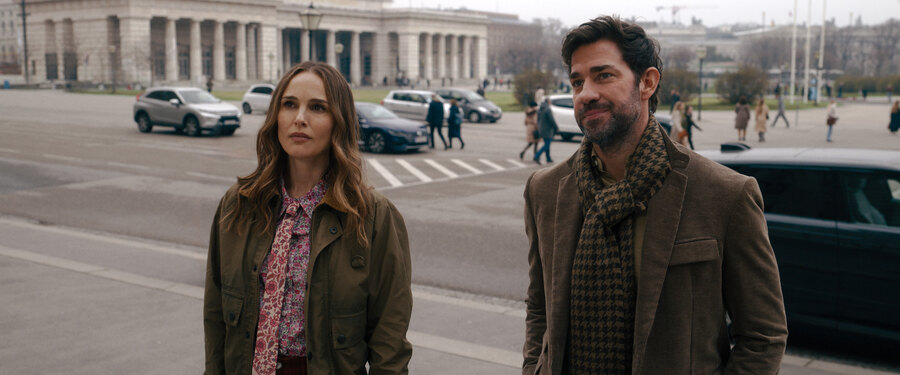 Natalie Portman and John Krasinski in ‘Fountain of Youth’. Courtesy of Apple TV+
