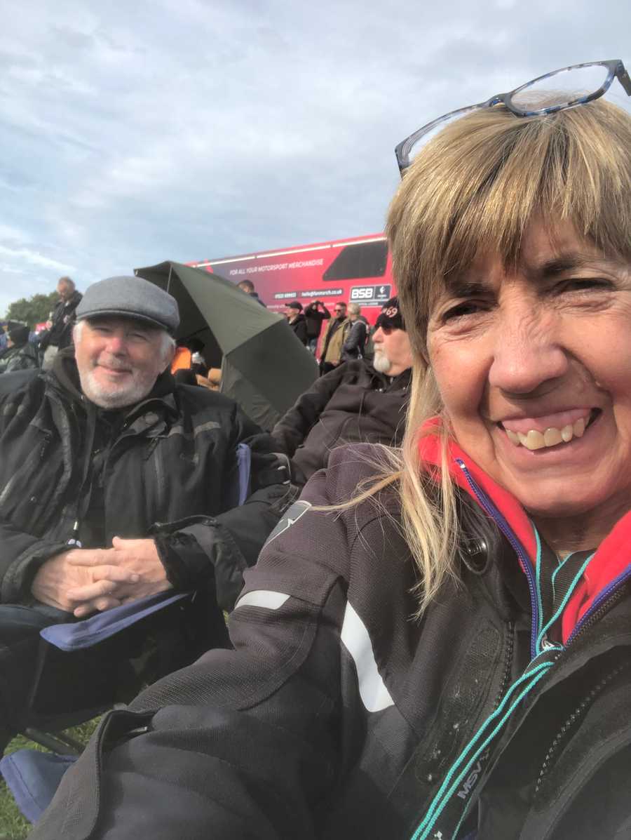 Julie and her partner, Mark, at a motorcycle meet