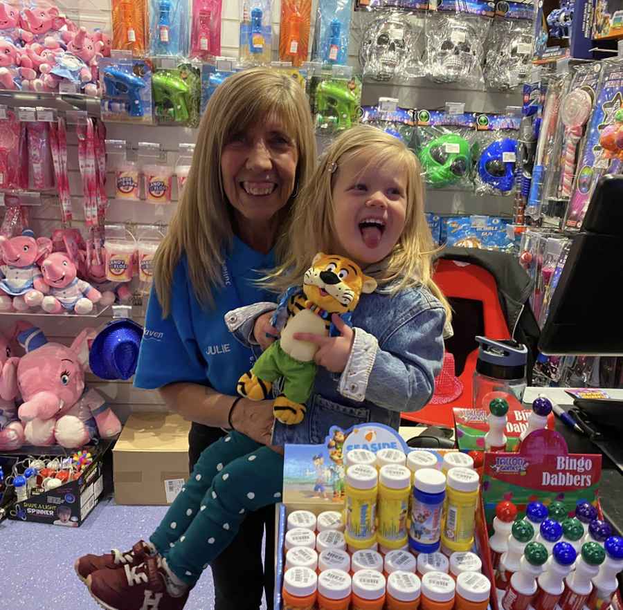 Julie at the Fun Shop with granddaughter Harmonie