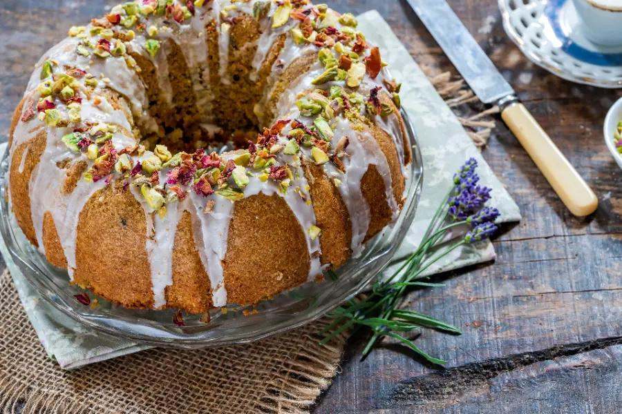 Pistachio and rose Persian love cake