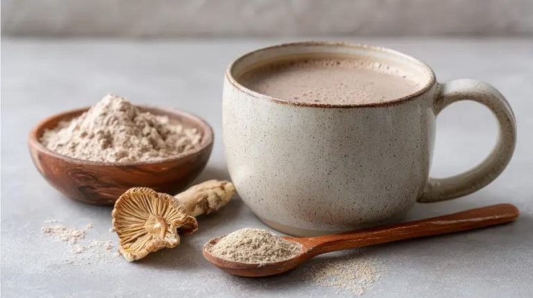 Mushroom powder and warm beverage