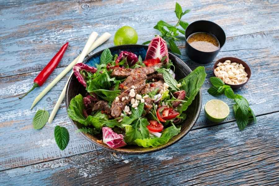Thai-style beef salad with chilli and peanut